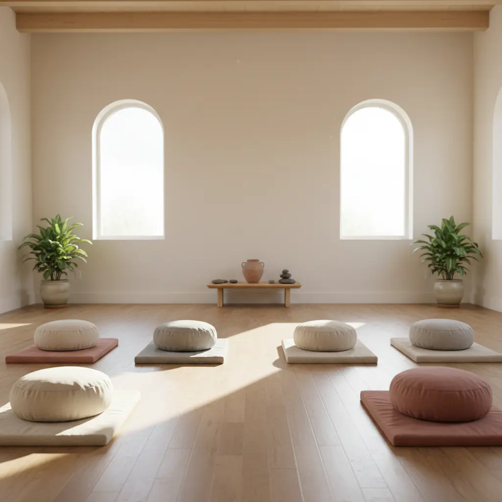 Meditation cushions in an empty studio