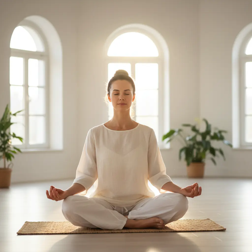 Lead yoga instructor meditating