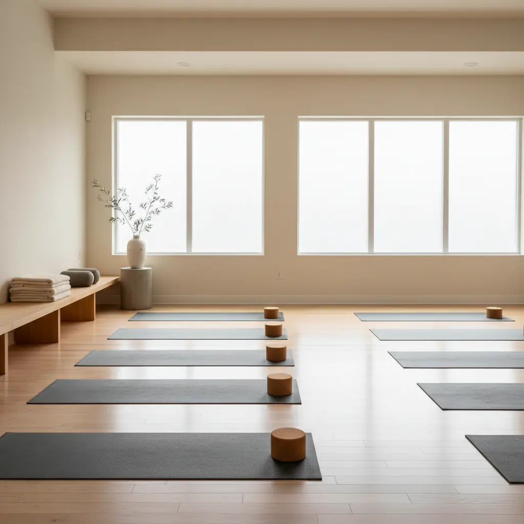 Minimalist yoga studio interior details